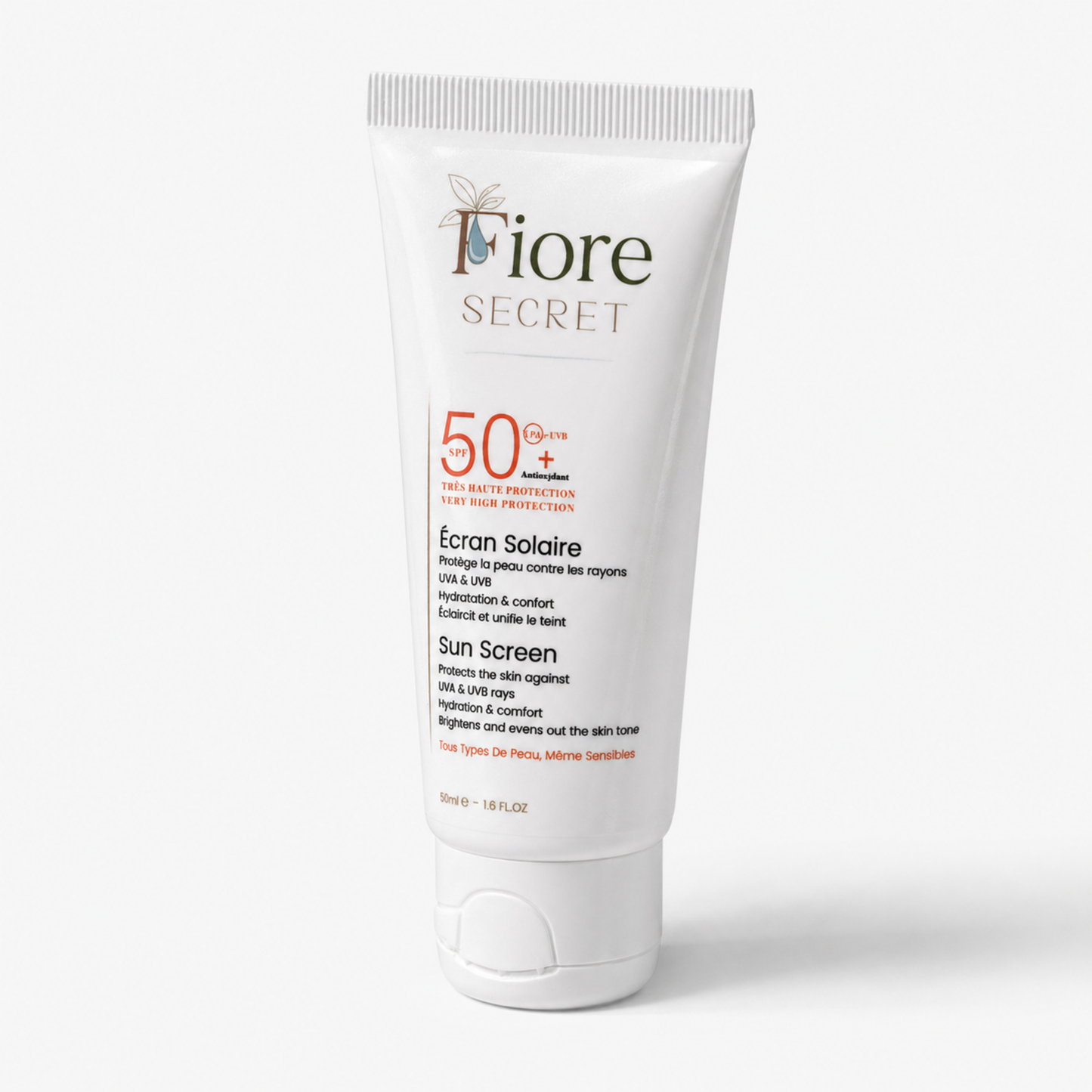 Fiore Secret Écran Solaire SPF 50+ – Protection UVA/UVB – 50 ml